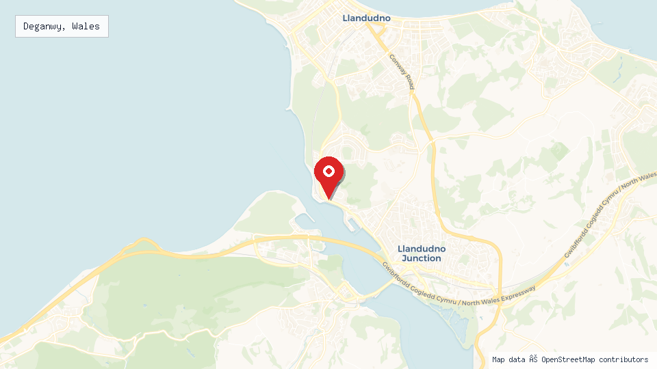 Street map of Deganwy, Wales with location pin