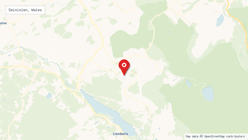 Street map of Deiniolen, Wales with location pin