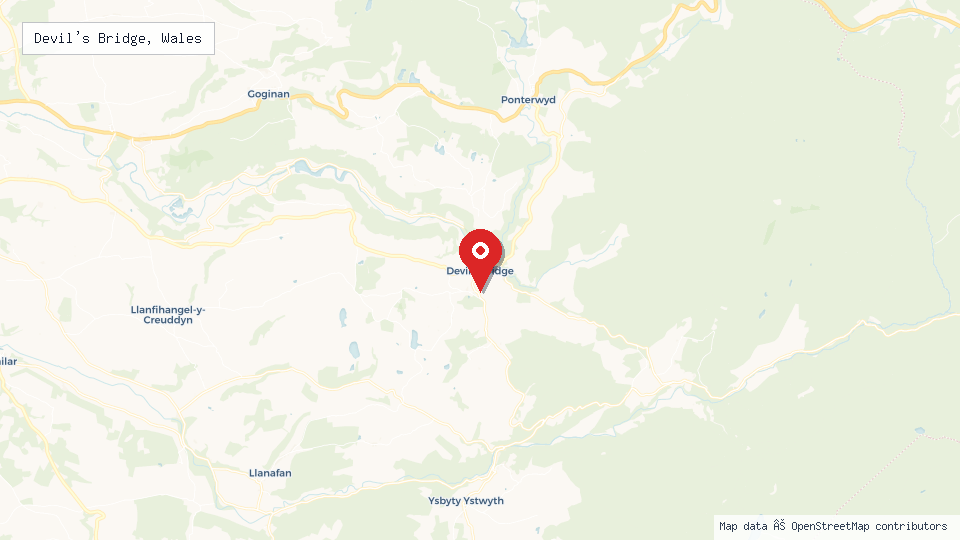 Street map of Devil's Bridge, Wales with location pin