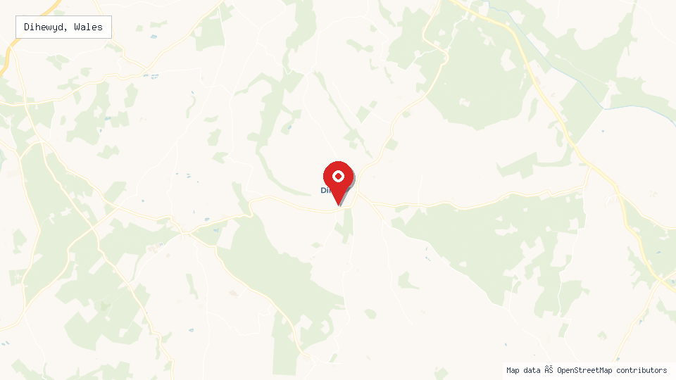 Street map of Dihewyd, Wales with location pin