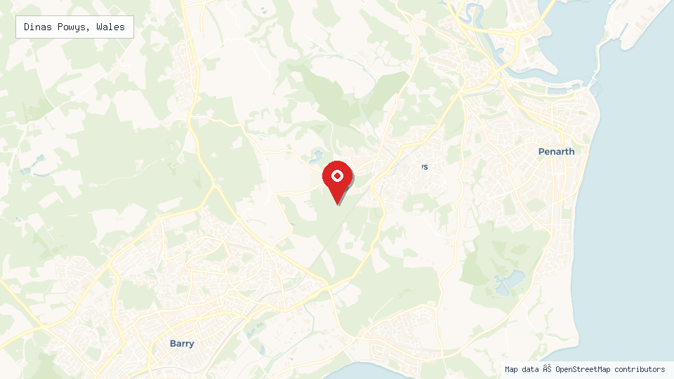 Street map of Dinas Powys, Wales with location pin