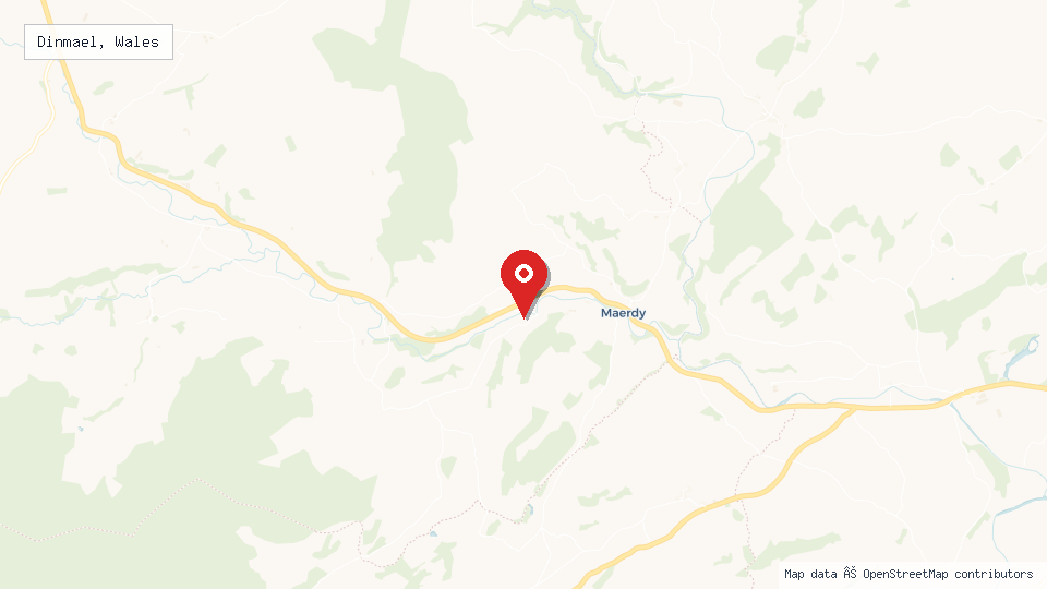 Street map of Dinmael, Wales with location pin