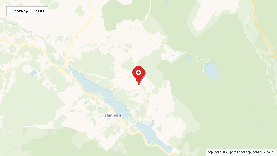 Street map of Dinorwig, Wales with location pin