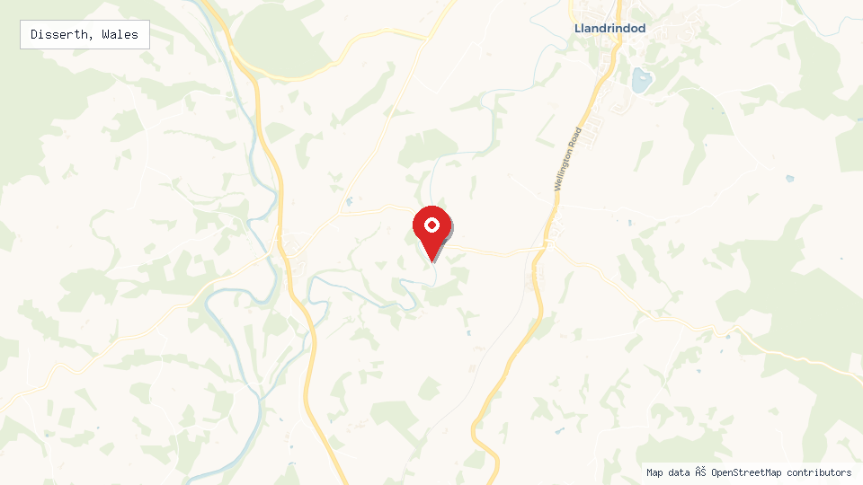 Street map of Disserth, Wales with location pin