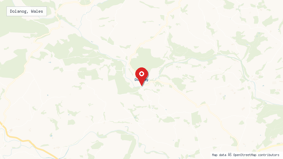 Street map of Dolanog, Wales with location pin