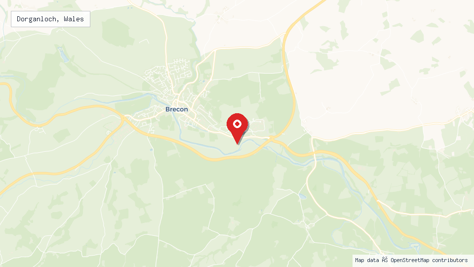 Street map of Dorganloch, Wales with location pin