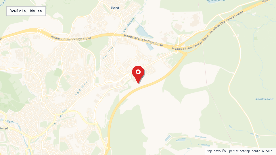 Street map of Dowlais, Wales with location pin