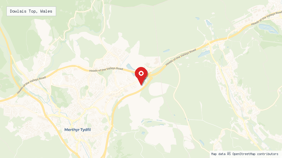 Street map of Dowlais Top, Wales with location pin