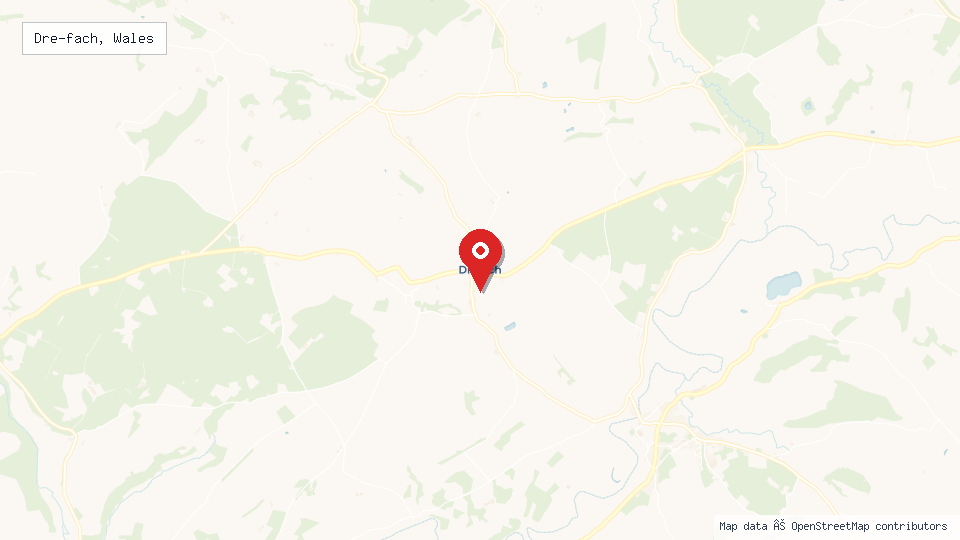 Street map of Dre-fach, Wales with location pin