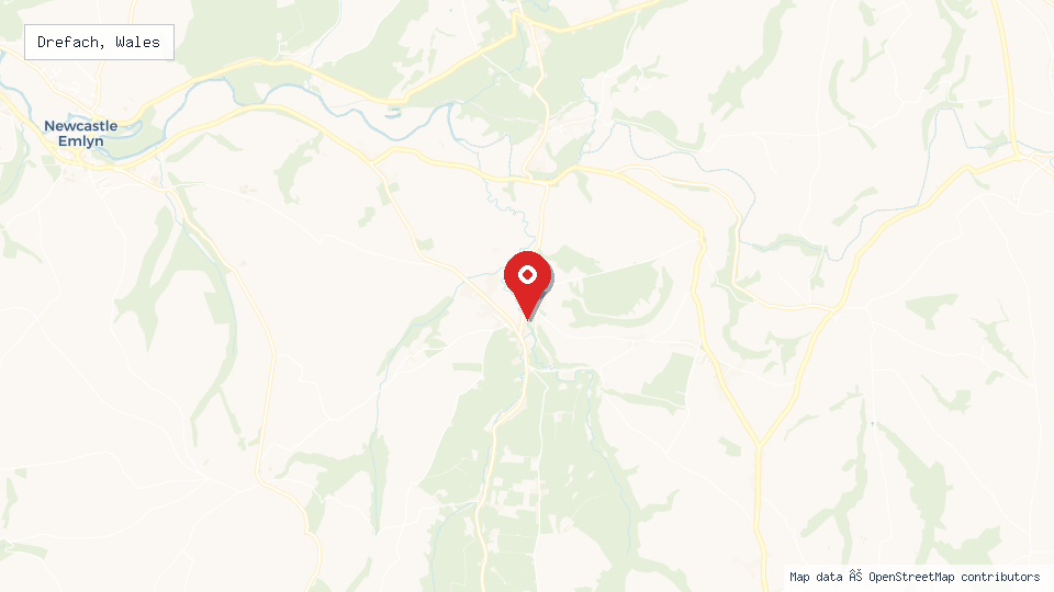 Street map of Drefach, Wales with location pin