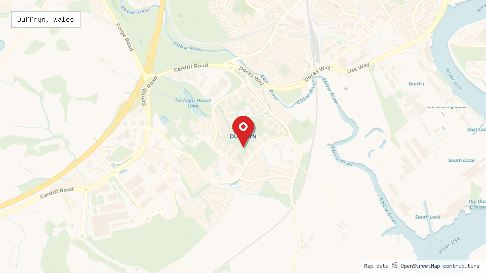 Street map of Duffryn, Wales with location pin