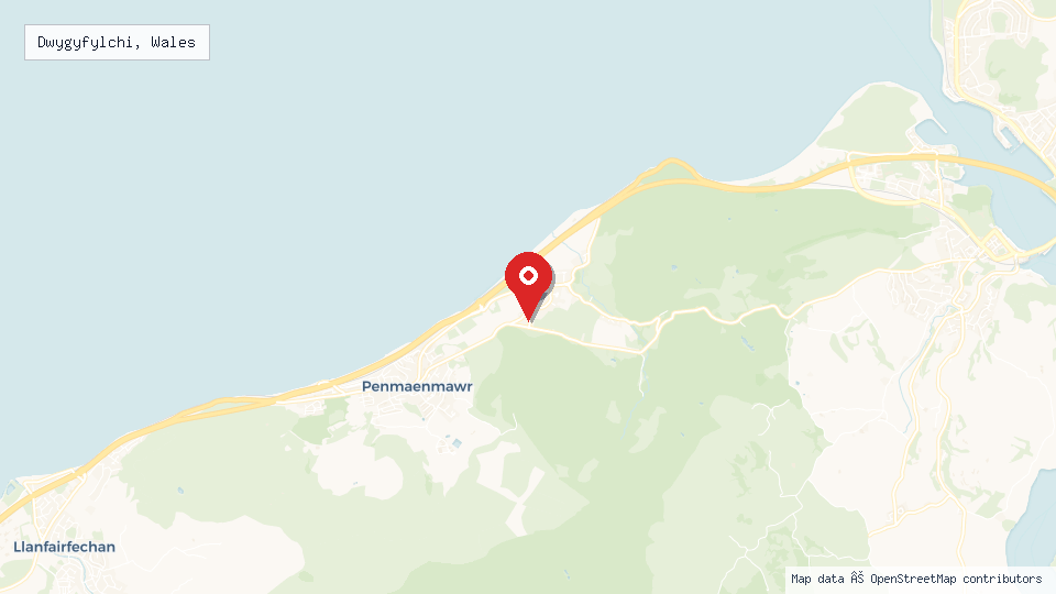 Street map of Dwygyfylchi, Wales with location pin