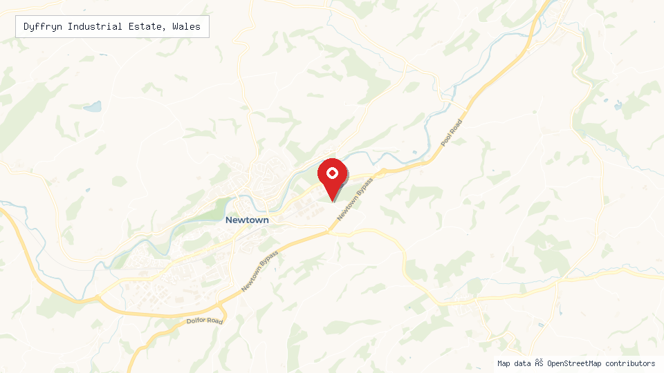Street map of Dyffryn Industrial Estate, Wales with location pin