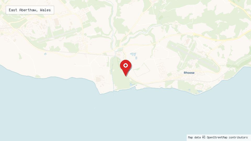 Street map of East Aberthaw, Wales with location pin