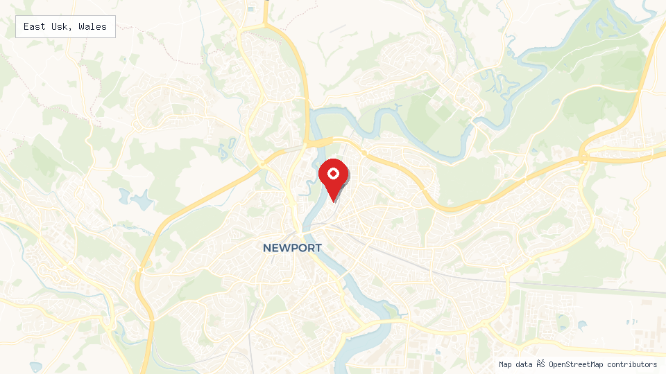 Street map of East Usk, Wales with location pin