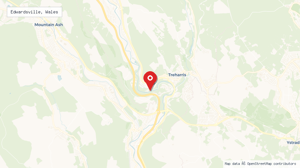 Street map of Edwardsville, Wales with location pin