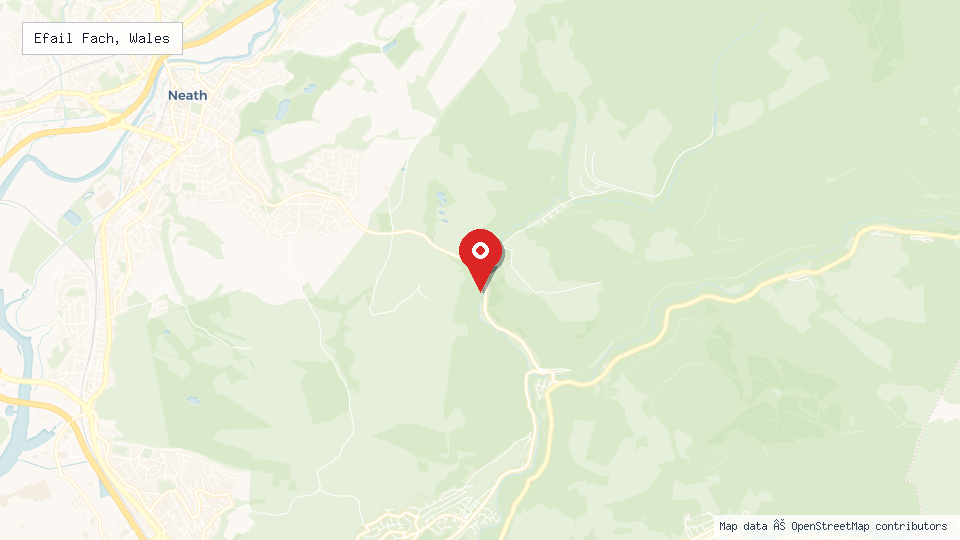Street map of Efail Fach, Wales with location pin