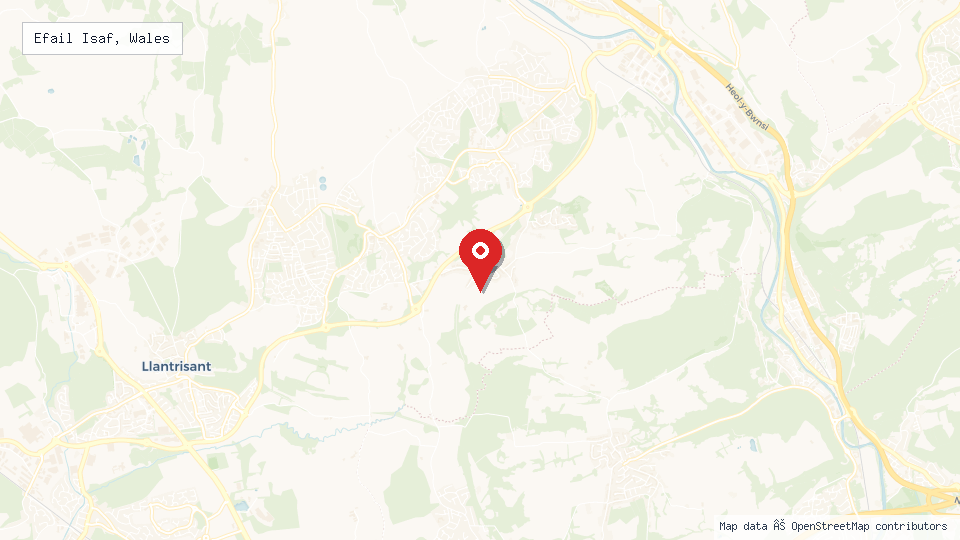 Street map of Efail Isaf, Wales with location pin