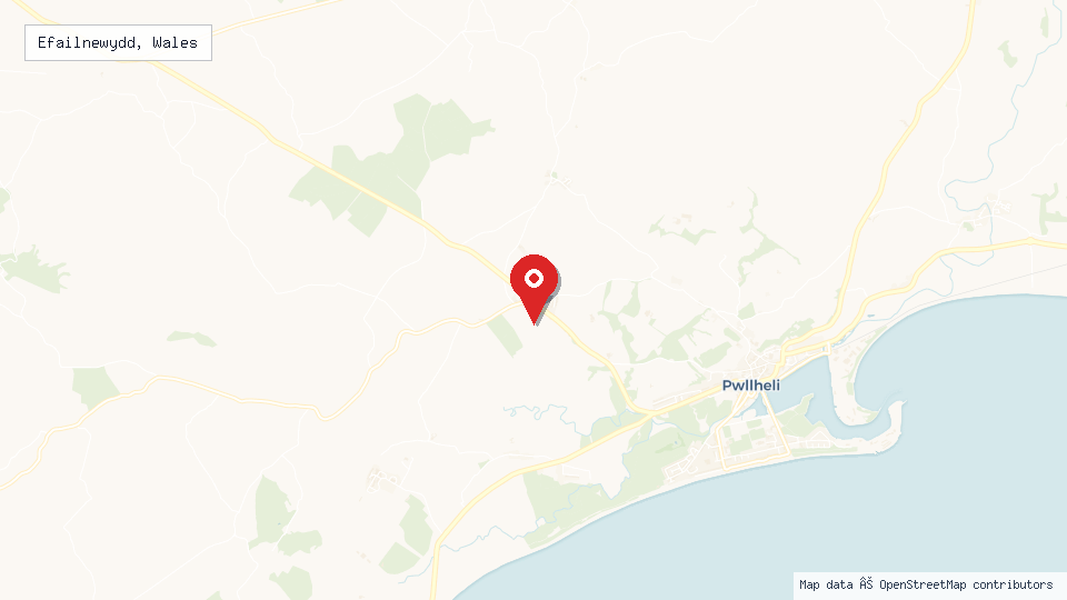 Street map of Efailnewydd, Wales with location pin