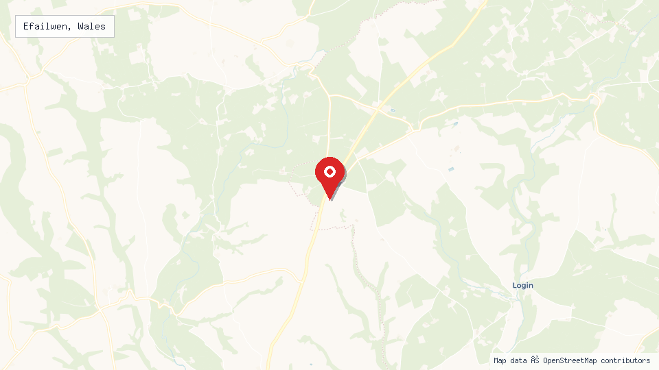 Street map of Efailwen, Wales with location pin