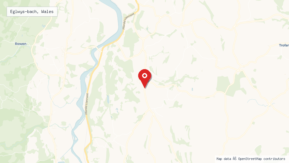 Street map of Eglwys-bach, Wales with location pin