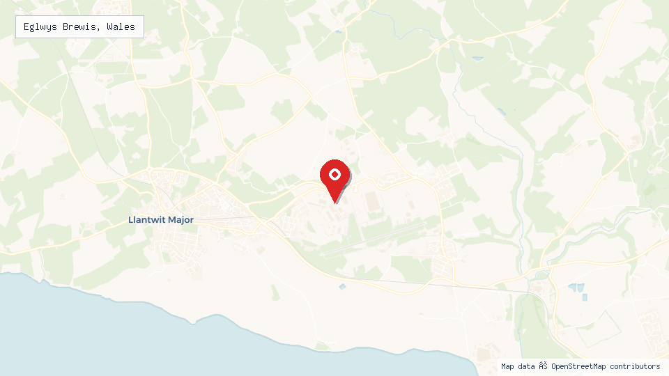 Street map of Eglwys Brewis, Wales with location pin