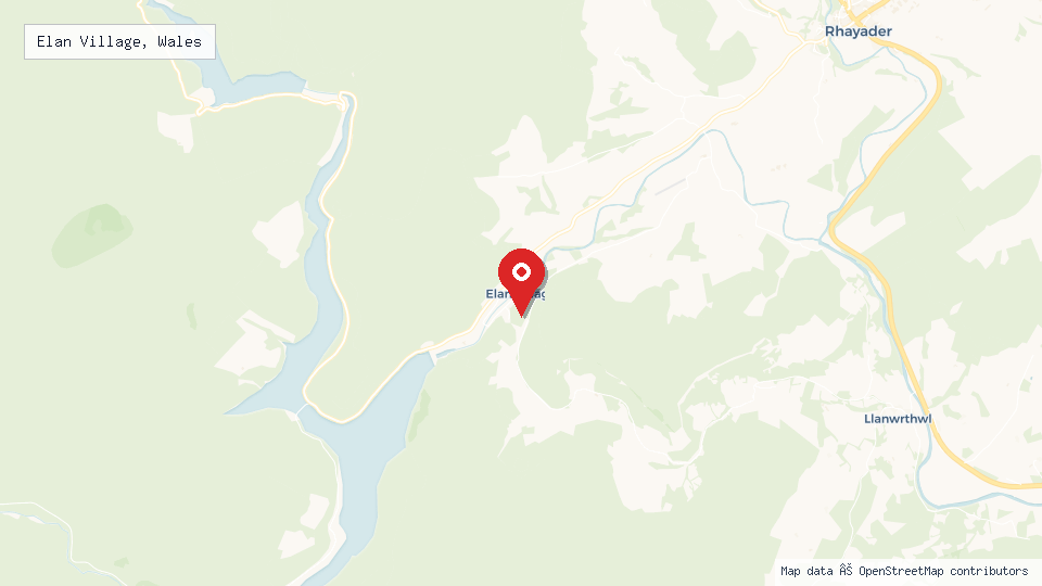 Street map of Elan Village, Wales with location pin