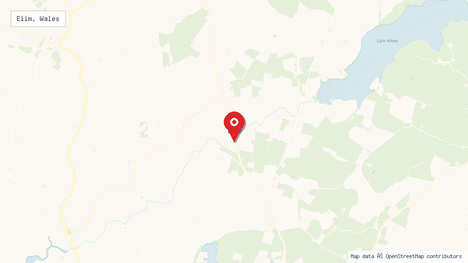 Street map of Elim, Wales with location pin