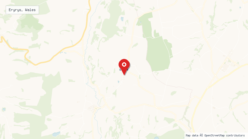 Street map of Eryrys, Wales with location pin