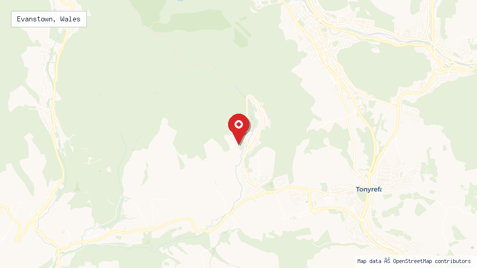 Street map of Evanstown, Wales with location pin