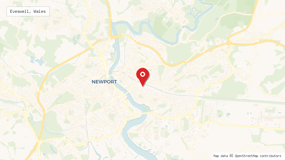Street map of Eveswell, Wales with location pin