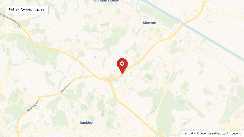 Street map of Ewloe Green, Wales with location pin