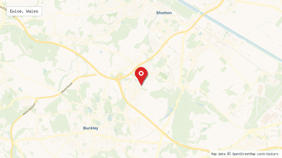 Street map of Ewloe, Wales with location pin