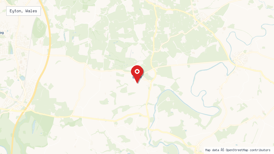 Street map of Eyton, Wales with location pin