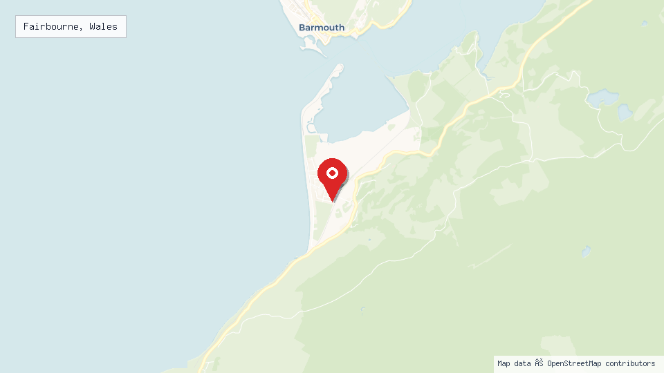 Street map of Fairbourne, Wales with location pin