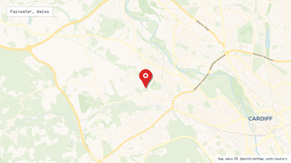 Street map of Fairwater, Wales with location pin