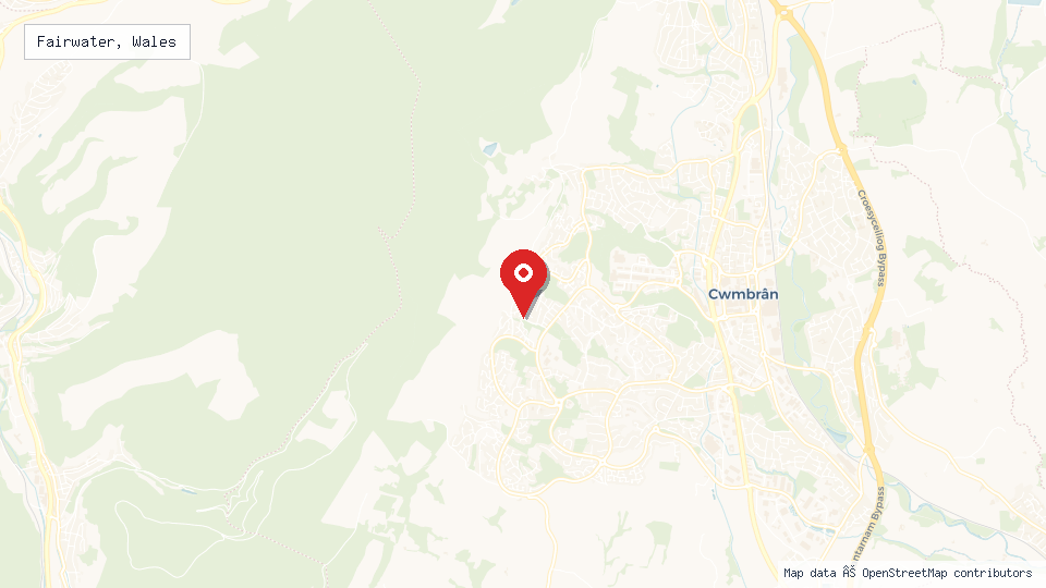 Street map of Fairwater, Wales with location pin
