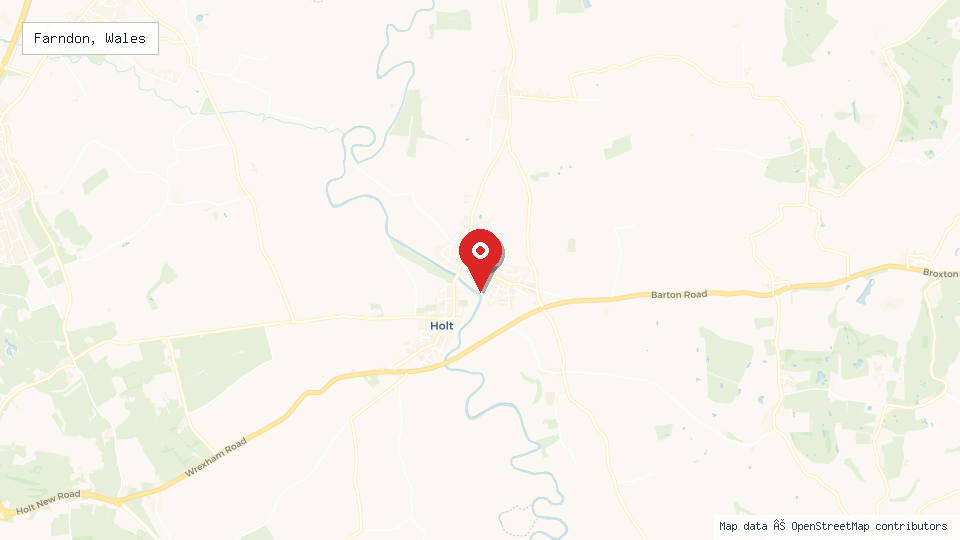 Street map of Farndon, Wales with location pin