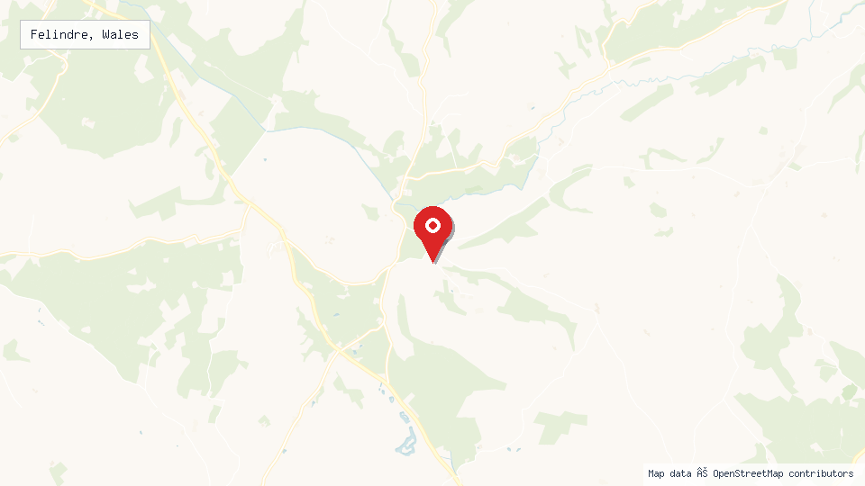 Street map of Felindre, Wales with location pin