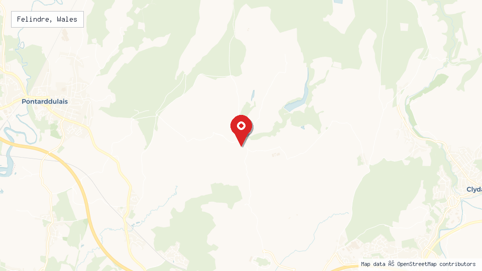 Street map of Felindre, Wales with location pin