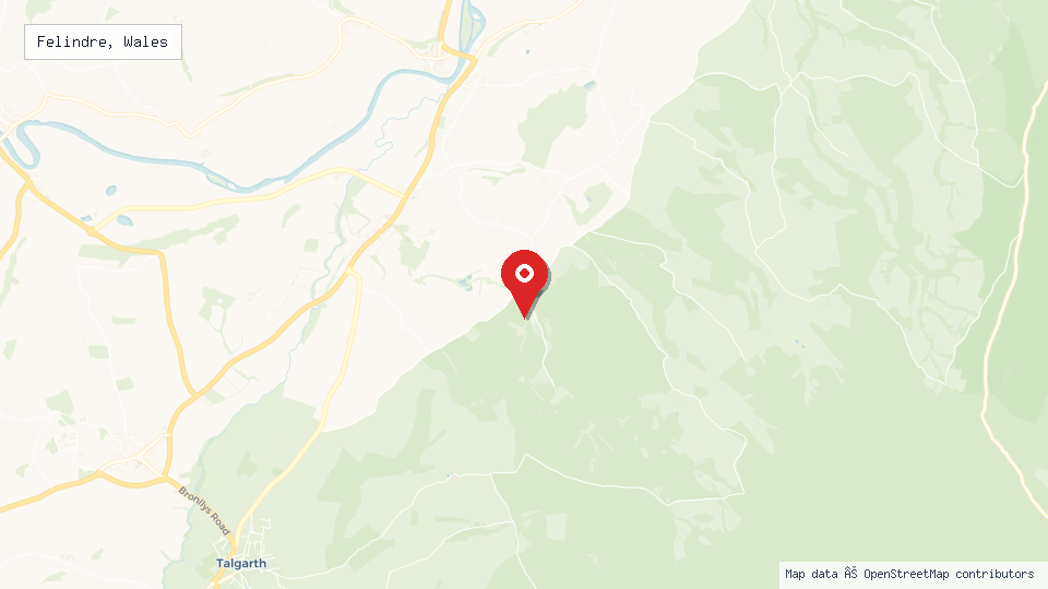 Street map of Felindre, Wales with location pin