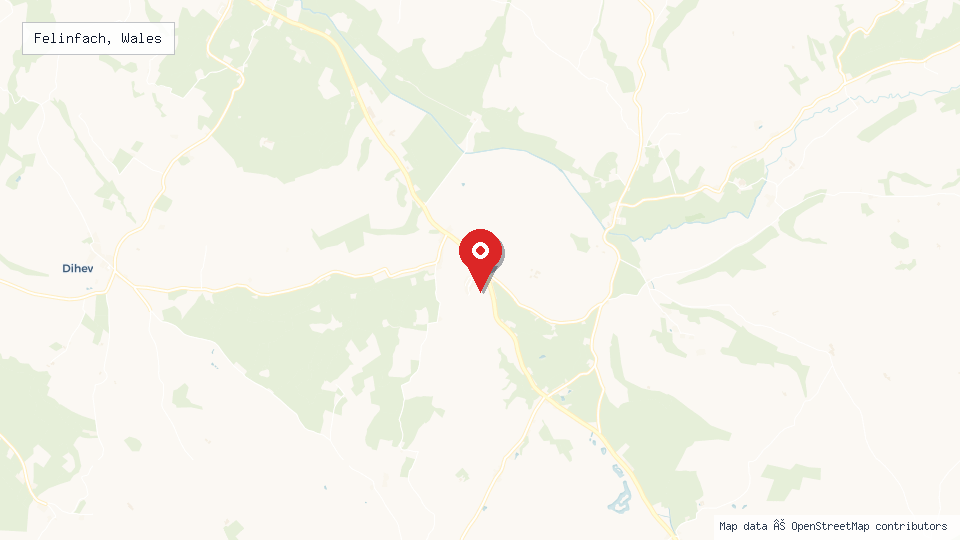 Street map of Felinfach, Wales with location pin