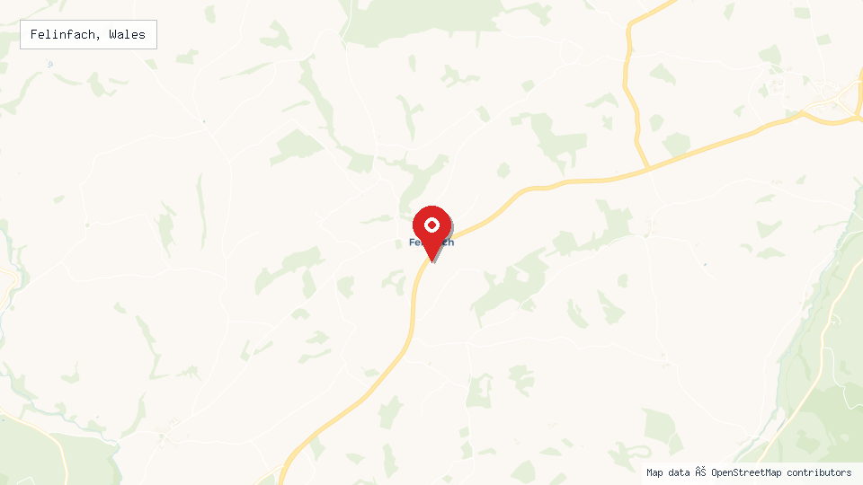 Street map of Felinfach, Wales with location pin