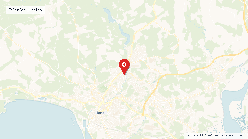Street map of Felinfoel, Wales with location pin