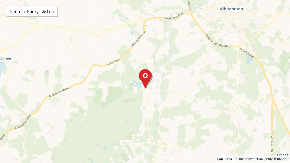 Street map of Fenn's Bank, Wales with location pin