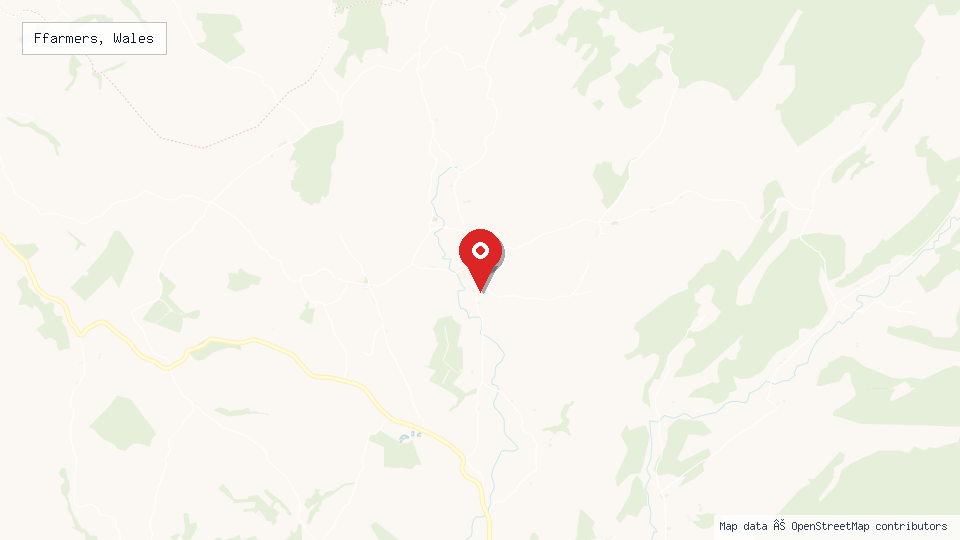 Street map of Ffarmers, Wales with location pin