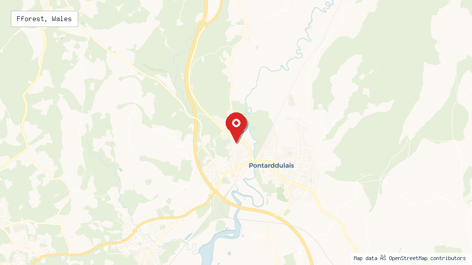 Street map of Fforest, Wales with location pin