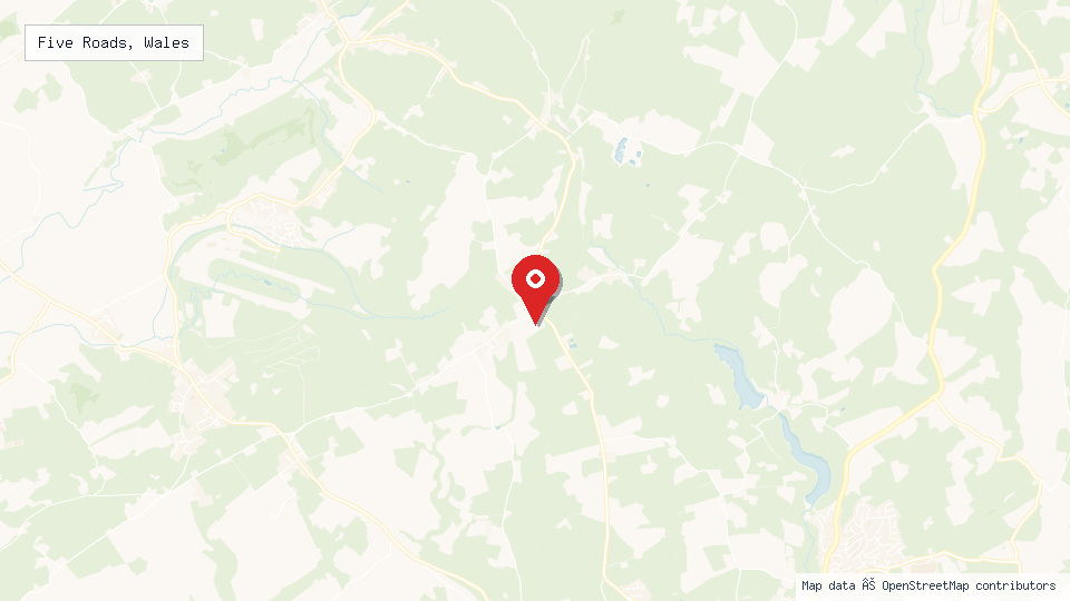 Street map of Five Roads, Wales with location pin
