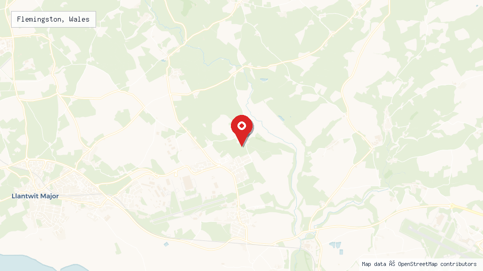 Street map of Flemingston, Wales with location pin