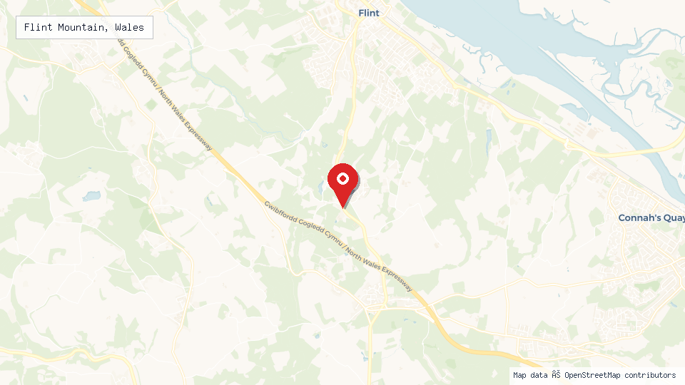 Street map of Flint Mountain, Wales with location pin
